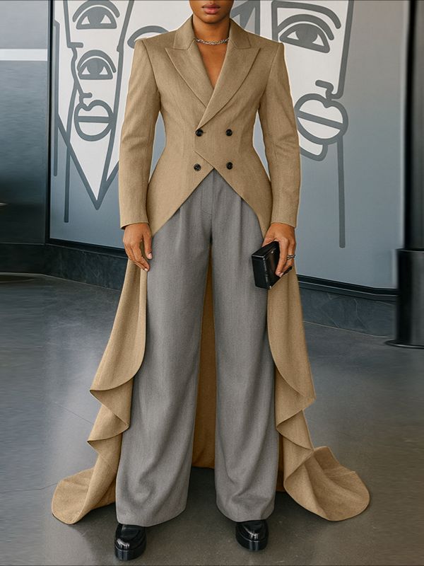 Men's Ruffled Hem Casual Long Sleeve Blazer SKUL32802