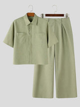 Men's Island Resort Minimalist Turn-down Collar Two Pieces Outfit SKUL76619