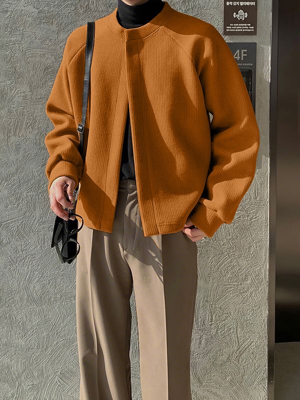 Men's Solid Color Loose Versatile Long Sleeve Cardigan SKUL37704