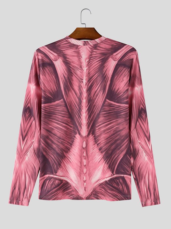 Men's Avant-Garde Party 3D Muscle Print Tight Fit Long Sleeve Round Neck T-shirt SKUL81070