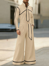 Men's Color Block Outlined Line Two Pieces Outfit SKUL43646