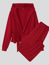 Men's Solid Color Tie Hooded Two Pieces Outfit SKUL45401