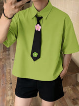 Men's 3D Floral Decor Tie Short Sleeve Shirt SKUL41498