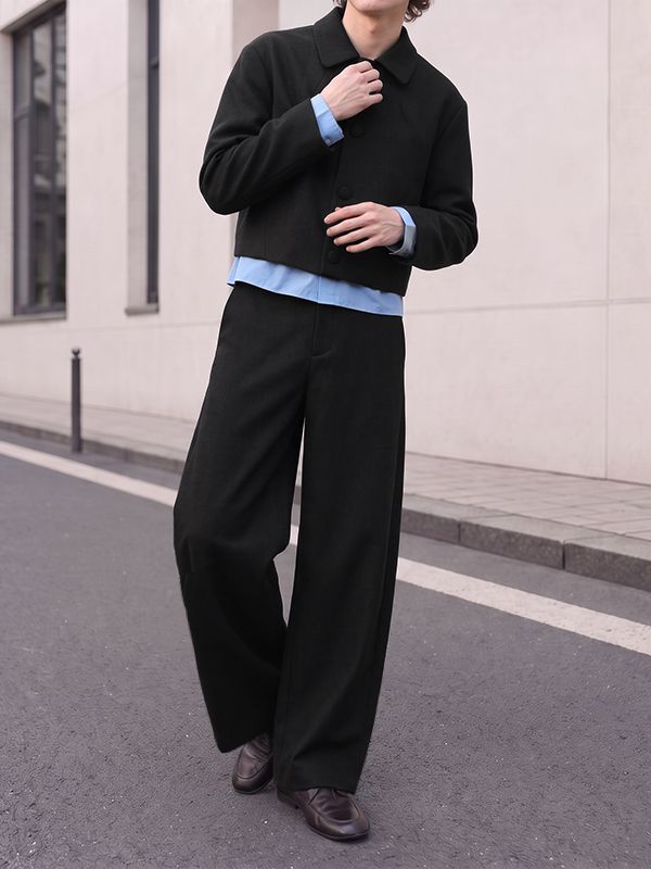 Men's Clean Fit Gallery Turn Down Collar Cropped Length Two Pieces Outfit SKUL82409