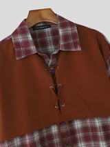 Men's Plaid Colorblock Faux Two-Piece Long Sleeve Shirt SKUL27296