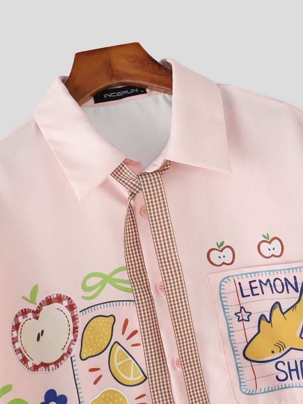Men's Harajuku Streetwear Doodle Patchwork Short Sleeve Shirt SKUL69086