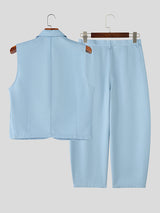 Men's Textured Cropped Casual Two Pieces Outfit SKUL23720