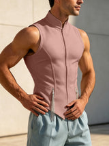 Men's High-Street Avant-Garde Stand Collar Zip-Up Tank SKUL79729