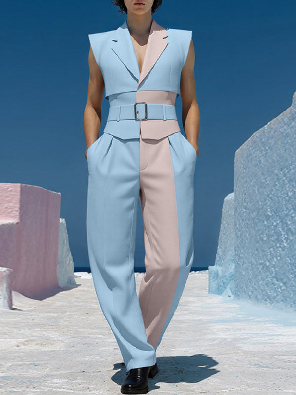 Men's Colorblock Cropped Casual Two Pieces Outfit SKUL22807