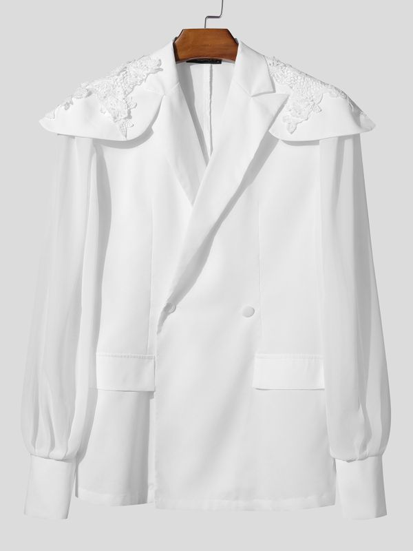 Men's Lace Shoulder Appliques Sheer Lantern Sleeves Blazer SKUL56348