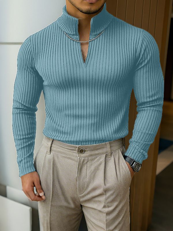 Men's Solid Color Textured Metal Chain Long Sleeve T-Shirt SKUL35274