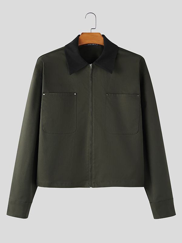 Men's Casual Contrast Collar Long Sleeve Zipper Jacket SKUL50116