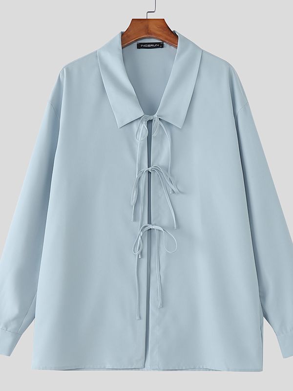 Men's Solid Color Lace Up Long Sleeve Shirt SKUL45166