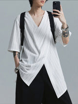 Men's Irregular Hem Striped Short Sleeve T-Shirt SKUL28182