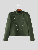 Men's Retro Party Double-Breasted Military Button Epaulet Long Sleeve Stand Collar Jacket SKUL80461