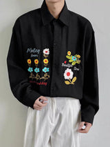 Men's Floral Embroidered Textured Long Sleeve Shirt SKUL29774