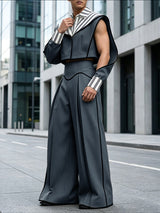 Men's Avant-Garde Architectural Split-Sleeve Cropped Two Pieces Outfit SKUL78019