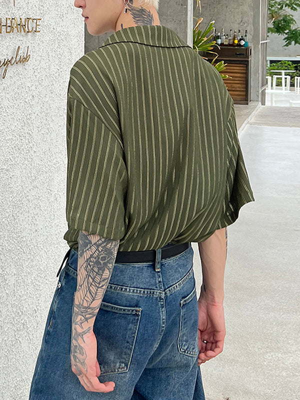 Mens Glitter Striped Casual Short Sleeve Shirt SKUK16991