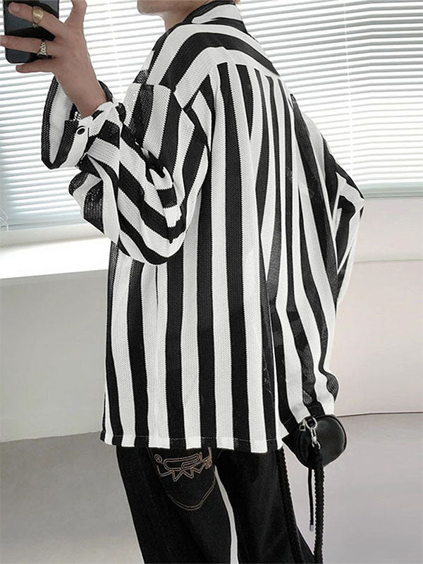 Men's Striped Textured Long Sleeve Shirt SKUL32789
