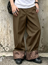 Men's Retro High Street Leopard Turn-Up Cuff Pleated Full Length Wide Leg Pant SKUL79225