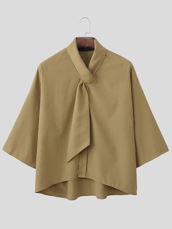 Men's Avant-Garde Integrated Tie-Neck Kimono-Sleeve Shirt SKUL64170