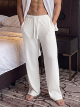 Men's Clean Fit Quiet Luxury Wide Ribbed Texture Drawstring Elastic Waist Lounge Pant SKUL82405
