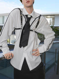 Mens Contrast Patchwork Lapel Long Sleeve Shirt SKUK43041