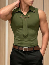 Men's Avant-Garde Metal Button Contrast Edge Lapel Fit Tank SKUL76410