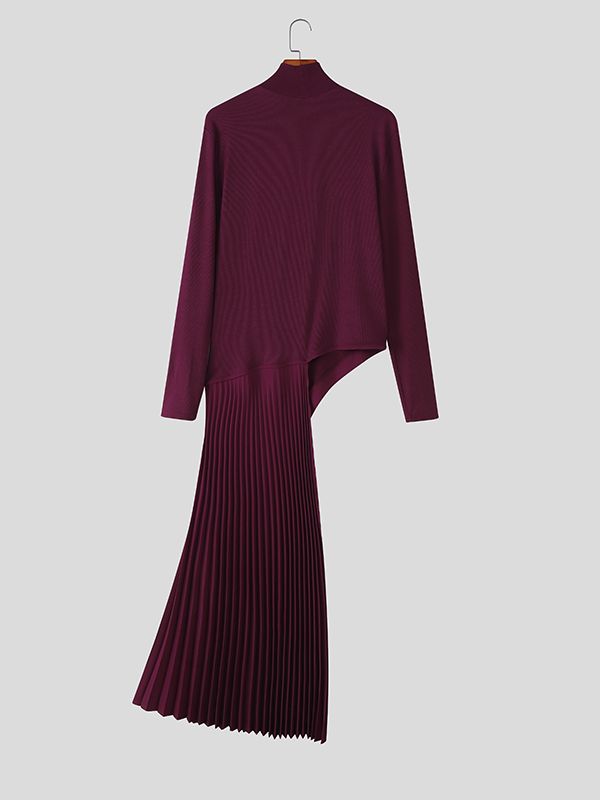 Men's Pleated Hem Textured High Neck Sweater SKUL37268