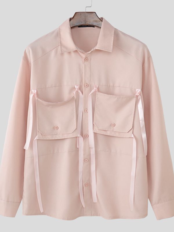 Men's Solid Color Tie Pocket Long Sleeve Shirt SKUL46133