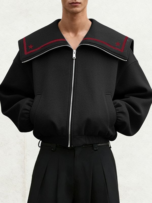 Men's Star Print Contrast Sailor Collar Long Sleeve Jacket SKUL43749