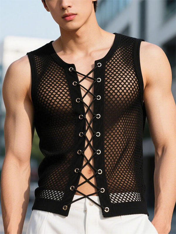 Mens Sheer Mesh Drawstring Tie Tank SKUL16678