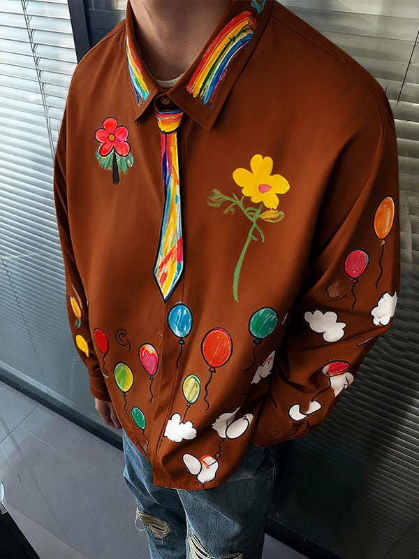 Men's Fun Crayon Print Long Sleeve Shirt SKUL41205