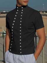 Men's Deconstructed Double Placket Button Short Sleeve Shirt SKUL59792