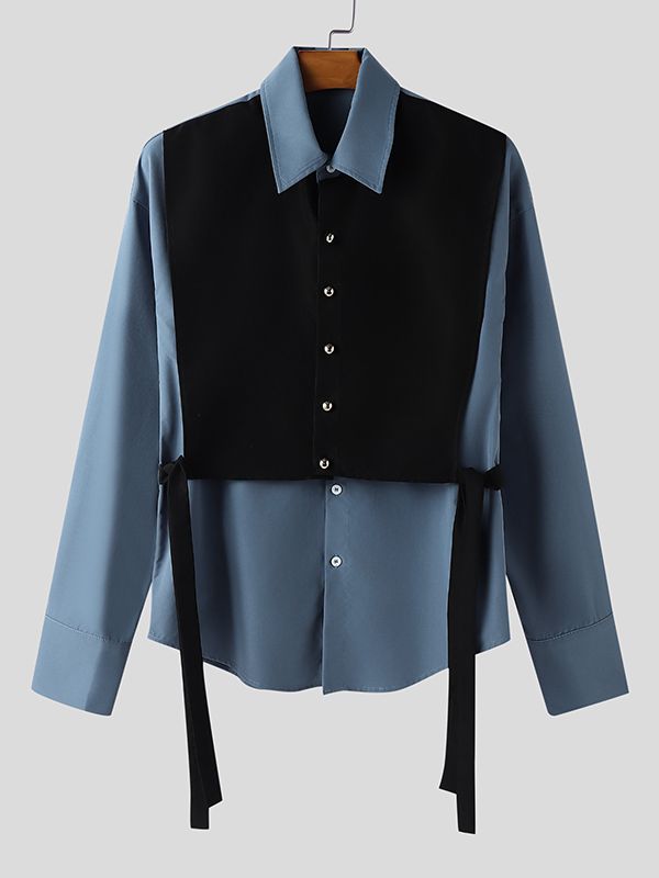 Men's Faux Two Piece Patchwork Long Sleeve Shirt SKUL46566