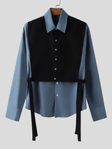 Men's Faux Two Piece Patchwork Long Sleeve Shirt SKUL46566