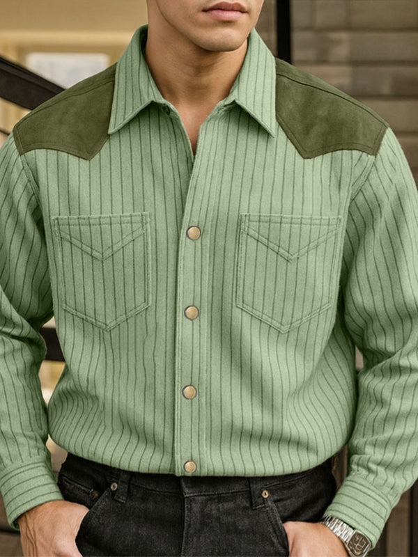 Men's Striped Colorblock Long Sleeve Shirt SKUL31844