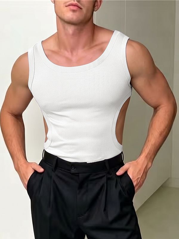 Men's Avant-Garde Side-Cutout Ribbed Knit Fit Tank SKUL69686