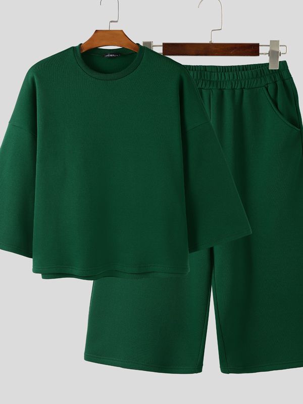 Men's Solid Color Minimalist Casual Two Pieces Outfit SKUL45297