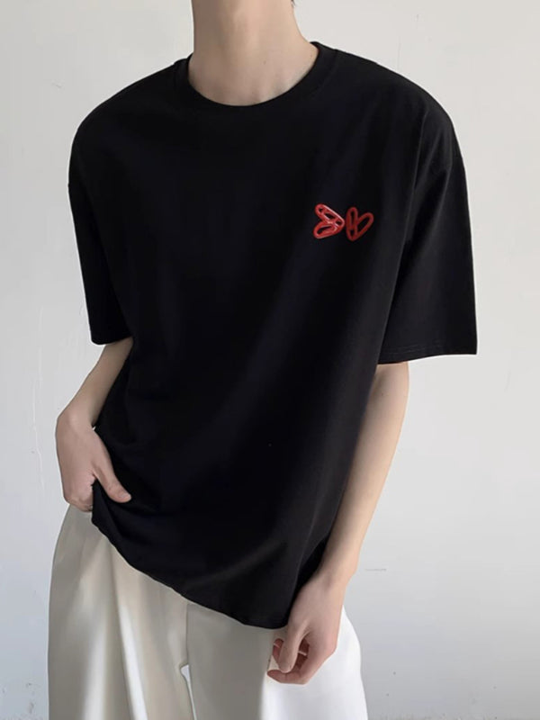 Mens Heart Letter Print Short Sleeve T-Shirt SKUL15082