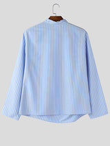 Men's Stripe Asymmetric Layered Stand Collar Long Sleeve Shirt SKUL50909