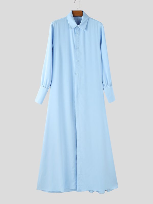 Men's Deconstructed Long Hem Floor Length Long Sleeve Shirt SKUL37703