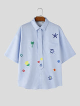 Men's Japanese Harajuku Style Playful Floral Print Plaid Shirt SKUL70205