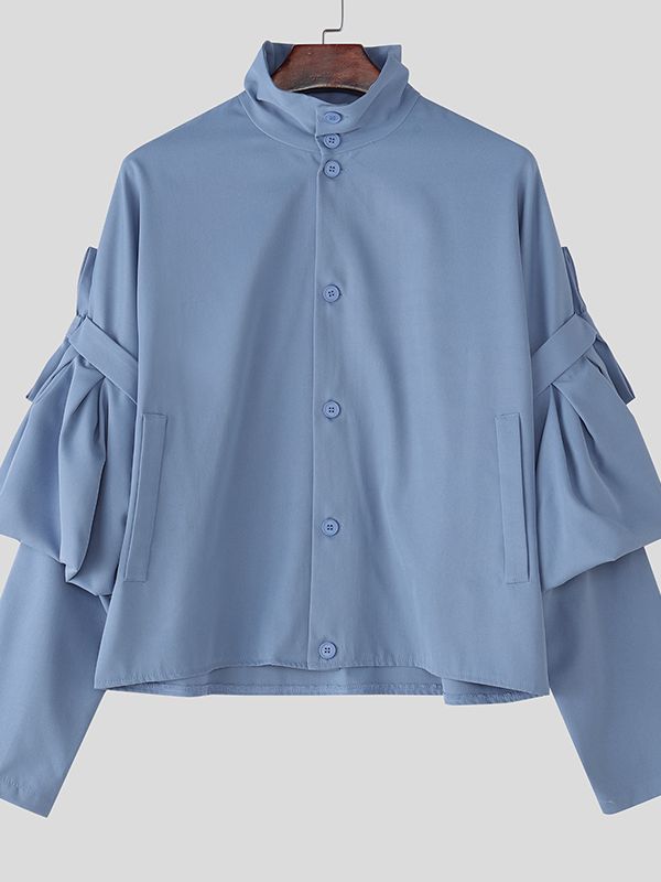 Men's Bow Patchwork Long Sleeve Shirt SKUL35119