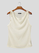 Men's Genderless Y2K Chevron Sheer Tie Strap Cowl Neck Slim Fit Tank SKUL72486