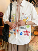Men's Harajuku Streetwear Doodle Patchwork Short Sleeve Shirt SKUL69086