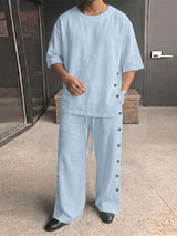 Men's Avant-Garde Modern Neo-Chinese Deconstructed Side Button Two Pieces Outfit SKUL72494