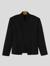 Men's Zen Minimalist Tea Gathering Overlap V-Neck Shawl Collar Buttonless Blazer SKUL85966