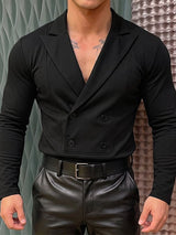 Men's Romantic Avant-Garde Double-Breasted Plunge Muscle-Fit Long Sleeve Shirt SKUL77303