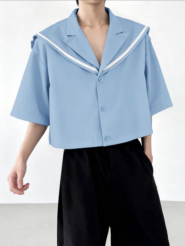 Men's Sailor Collar Contrast Color Short Sleeve Shirt SKUL41297